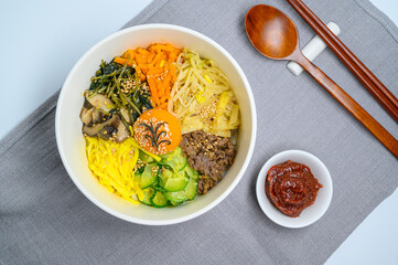 Homemade Korean Bibimbap Rice with white background