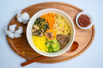 Homemade Korean Bibimbap Rice with white background