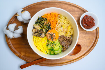 Homemade Korean Bibimbap Rice with white background
