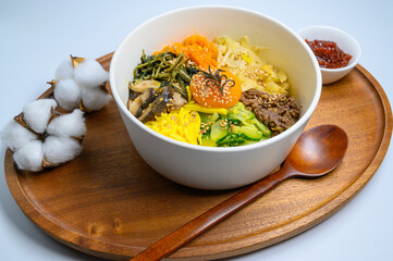 Homemade Korean Bibimbap Rice with white background