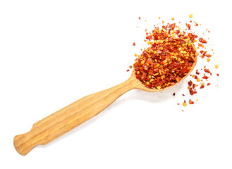 Spoon with red paprika on white background