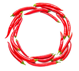 Frame made of fresh chili peppers on white background