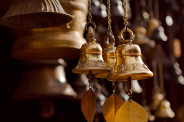 Sacrificial ancient metal buddhist bells Kathmandu Nepal