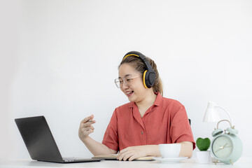 The businesswoman is on a teleconference with her partner and secretary, the company announces that...