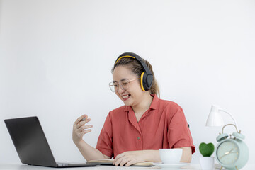 The businesswoman is on a teleconference with her partner and secretary, the company announces that...