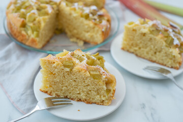 Sweet home made rhubarb vanilla pie on a table