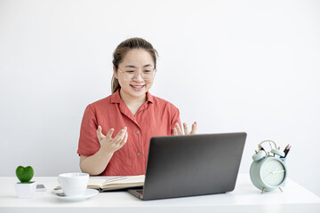 The businesswoman is on a teleconference with her partner and secretary, the company announces that...
