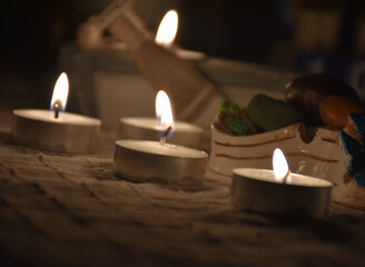 romantic tealights, candles  in a dim floor