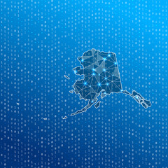 Network map of Alaska. US state digital connections map. Technology, internet, network, telecommunication concept. Vector illustration.