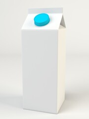 White carton pack for milk with a blue lid. 3D visualization
