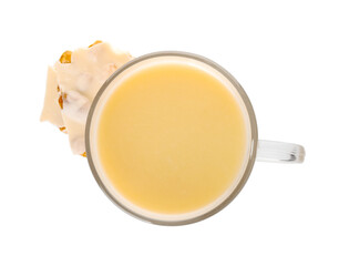 Cup with hot chocolate on white background