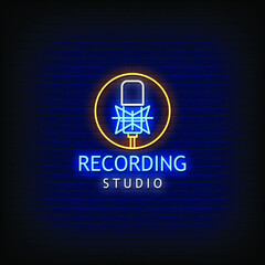Recording Studio Logo Neon Signs Style Text Vector