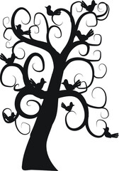 tree with birds coloring page