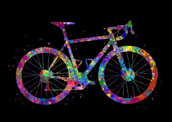 Fototapeta premium Road bike watercolor art with black background, abstract sport painting. sport art print, watercolor illustration rainbow, colorful, decoration wall art.