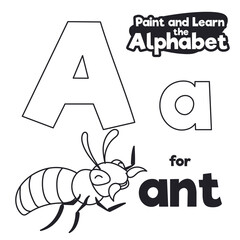 Didactic Alphabet to Color it, with Ant and Letter A, Vector Illustration