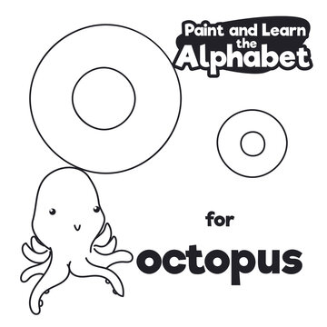 Didactic Alphabet to Color it, with Letter O and Octopus, Vector Illustration