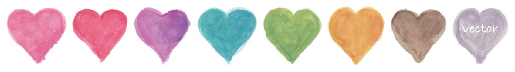 Vector watercolor colorful heart set