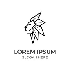 simple lion logo template with flat black color style