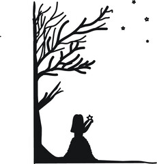 silhouette of a girl coloring page