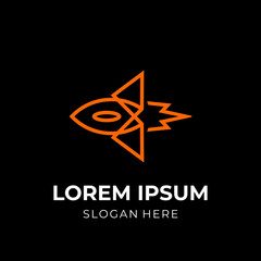space rocket logo design template concept vector with line orange color style