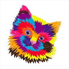 Obraz premium bright colorful abstract drawing of a cat on a white background for the design of postcards and prints
