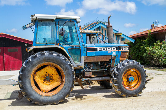 Tractor used by an oyster farmer for oyster culture on the Arcachon bay in Cap Ferret