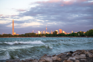 Looking west from the Kew Beach Dog park in Toronto's Beaches neighbourhood across Ashbridges Bay...