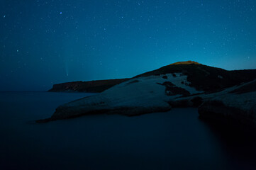 A blue sky with Neowise comet. High quality photo
