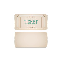 Realistic ticket isolated on white background. Realistic ticket template