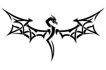 Dragon Geometric Tattoo, Black Emblem