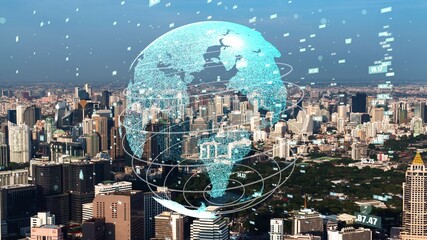 Global connection and the internet network modernization in smart city . Concept of future 5G...