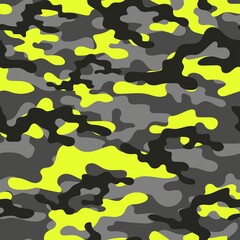 Military vector camouflage hunting background seamless print yellow. EPS