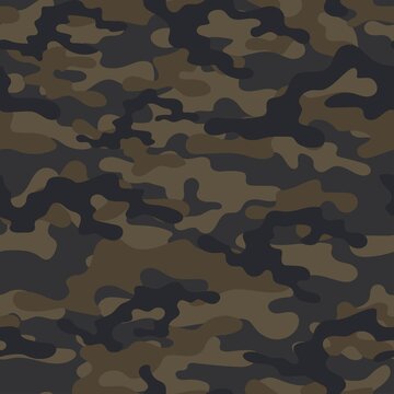 Military brown vector camouflage hunting background seamless print. EPS