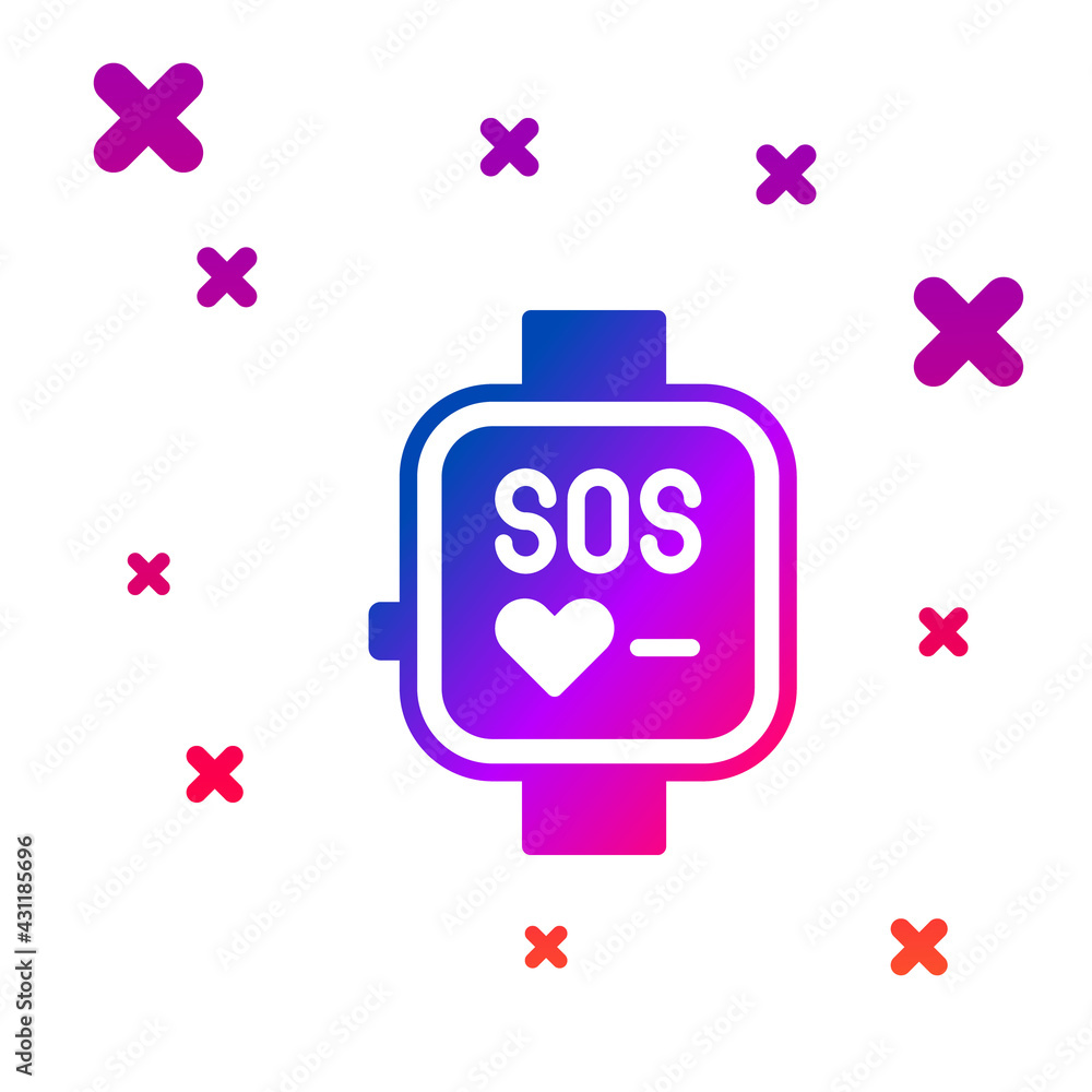 Poster color smart watch showing heart beat rate icon isolated on white background. fitness app concept. gr