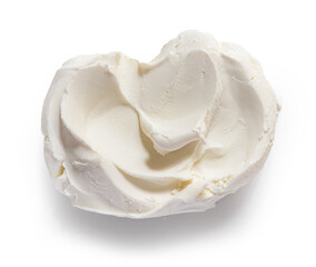 fresh cream cheese isolated on white background, top view