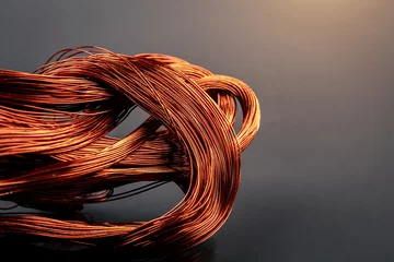 Foto op Plexiglas Scrap copper wire on black background. Close up © Pituk