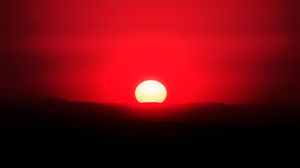 Red sunset in the mountains. Epic sundown in summer.