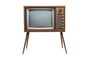 Retro old television with clipping path isolated on white background. TV standing and blank screen,...
