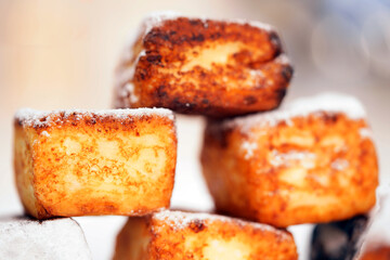Bakery products. Cheesecakes in the shape of a square. Cottage cheese products.  Hot dish.                                                                                        