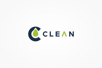 Simple Clean Logo. Blue Circle Shape Initial Letter C with Green Waterdrop Combination isolated on White Background. Usable for Nature and Branding Logos. Flat Vector Logo Design Template Element.