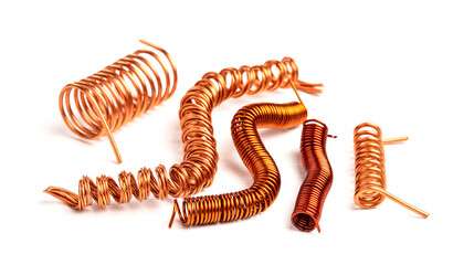Set of copper coils isolated on white background