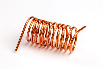Close-up of copper coils isolated over white background