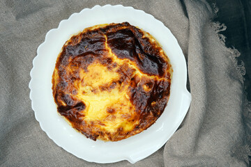 Round ruddy meat pie. Homemade baking. Healthy food. Bakery products. Dough product.  Loaf with minced meat. Puff cake, hot dish, dough product 
                                             