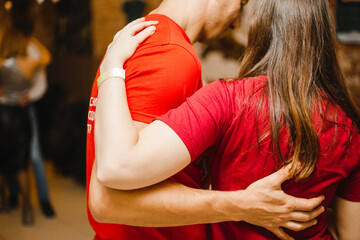 Kharkiv, Ukraine 08.04.21 couple dance bachata salsa dance with beautiful hands. Young sporty girls...
