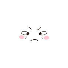 Cute annoyed kawaii face expression clipart isolated on white. Funny angry facial illustration. Simple minimalistic cartoon character graphic design