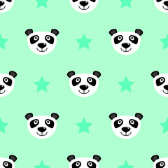 Cute panda bear and stars seamless pattern. Childish cartoon design for textile, paper, print, fabric and more. Vector illustration.