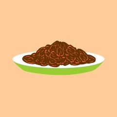 dates fruit on plate simple isolated flat vector illustration