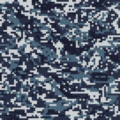 blue pixel military camouflage, seamless garment print or print