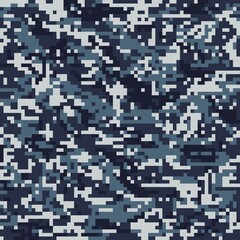 blue pixel military camouflage, seamless garment print or print