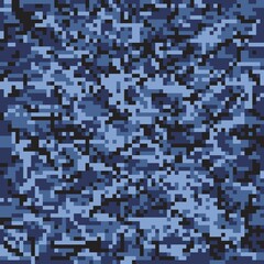 pixel blue military camouflage, seamless garment print or print
